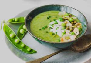 Crema di piselli e broccoli al miso