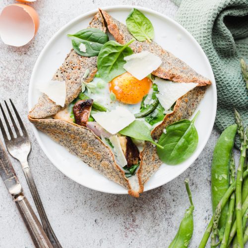 Galettes bretonnes with eggs and spring veggies