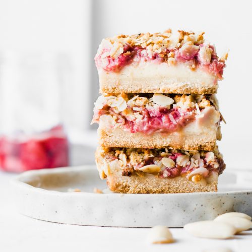 Strawberries and rhubarb honey custard gluten free crumble