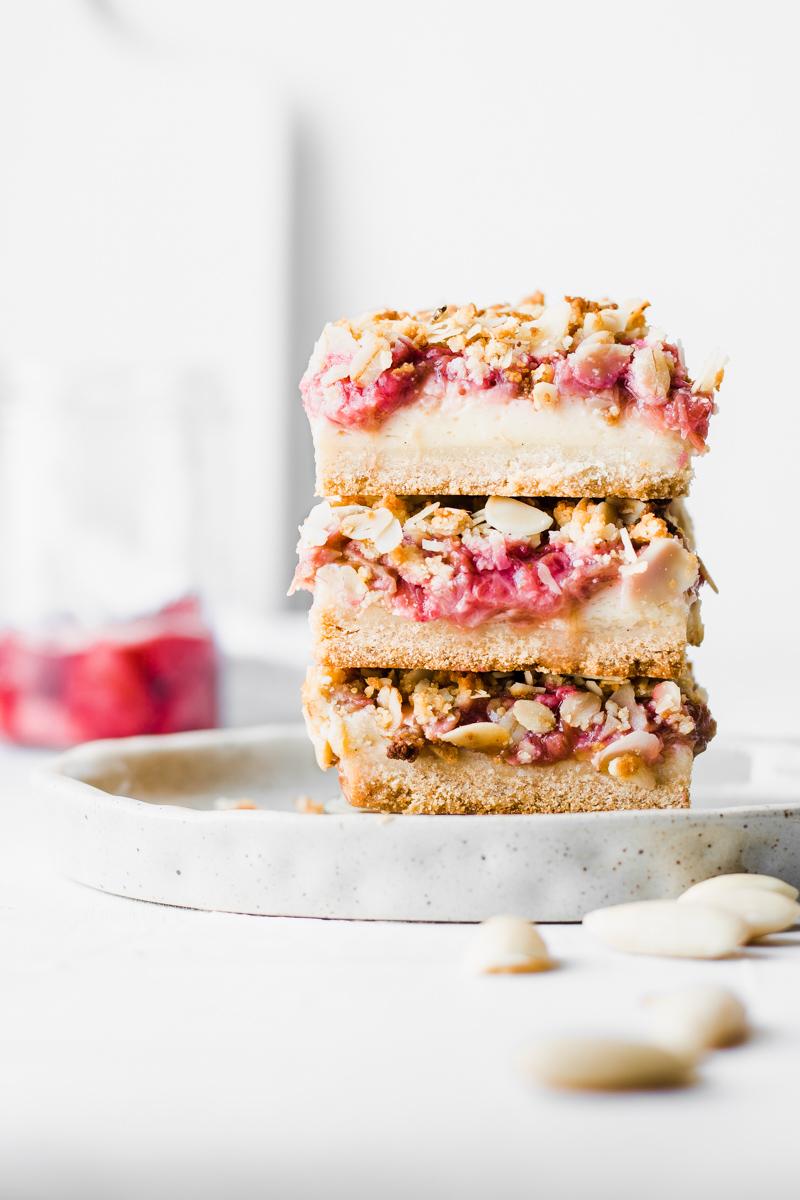 Strawberries and rhubarb honey custard gluten free crumble