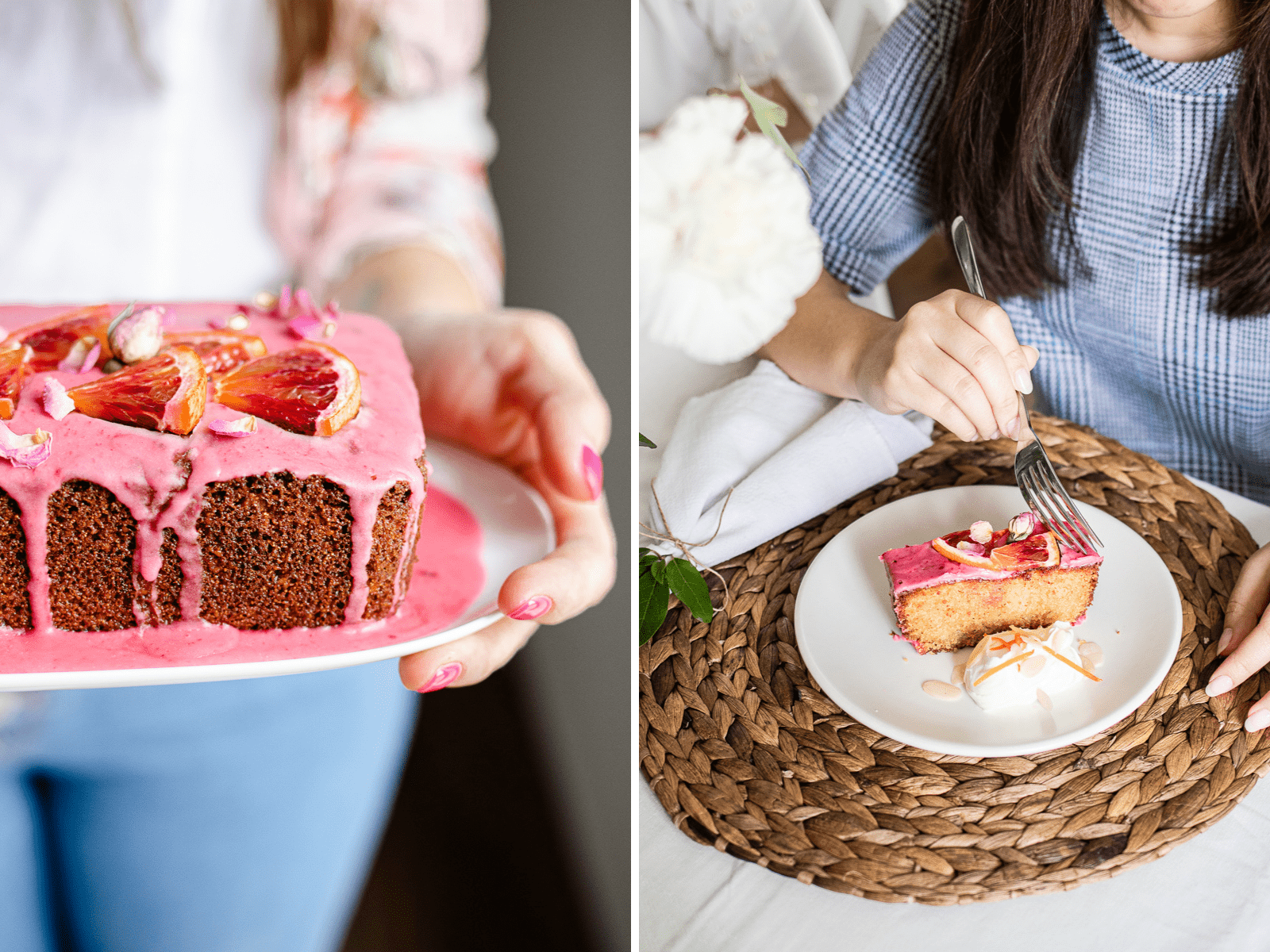 pound cake alla rosa con glassa rosa all'arancia rossa