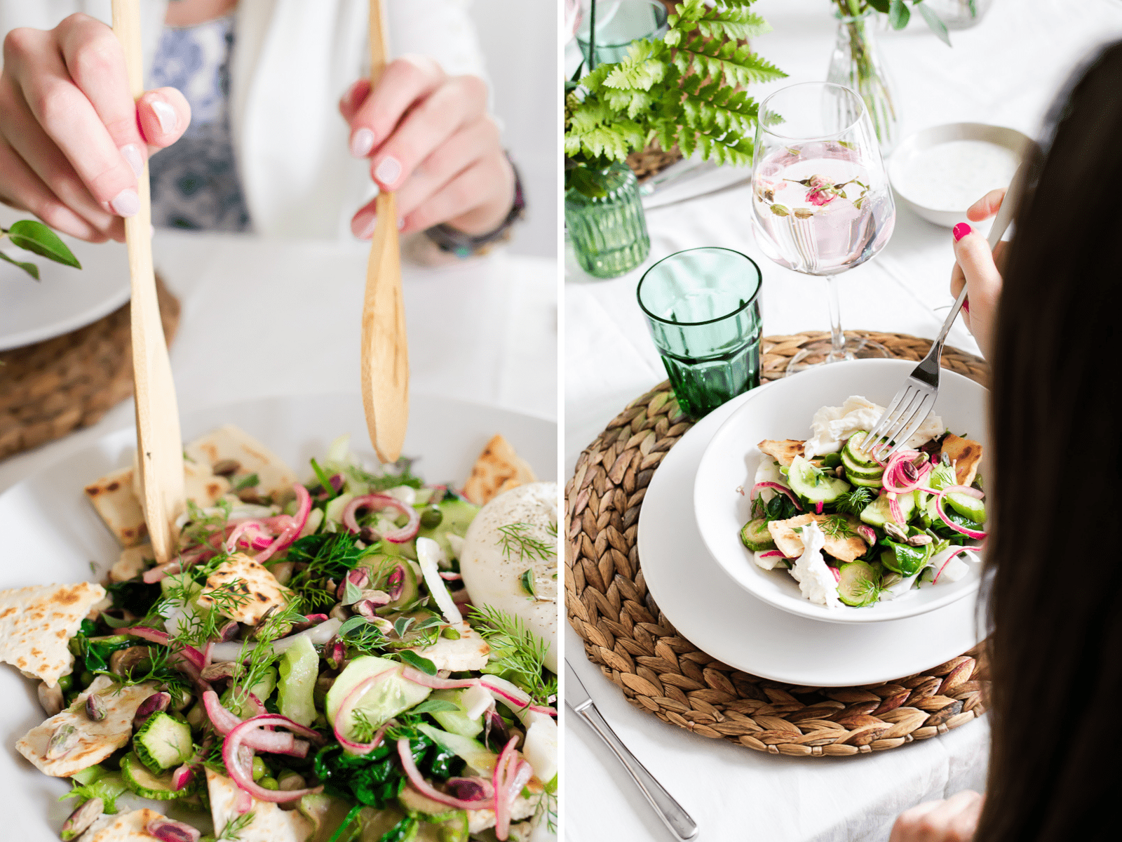 fattoush primaverile con verdure burrata e erbe