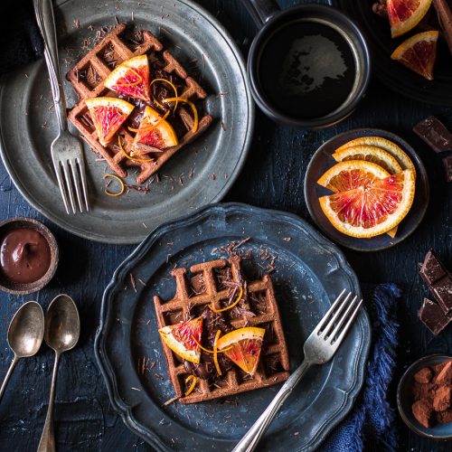 waffle senza glutine al cioccolato e arancia