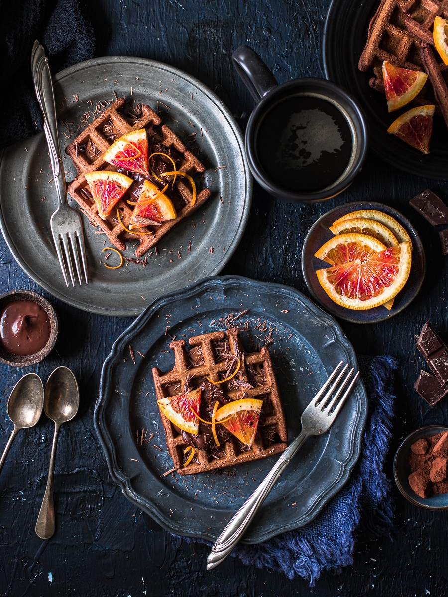 waffle senza glutine al cioccolato e arancia