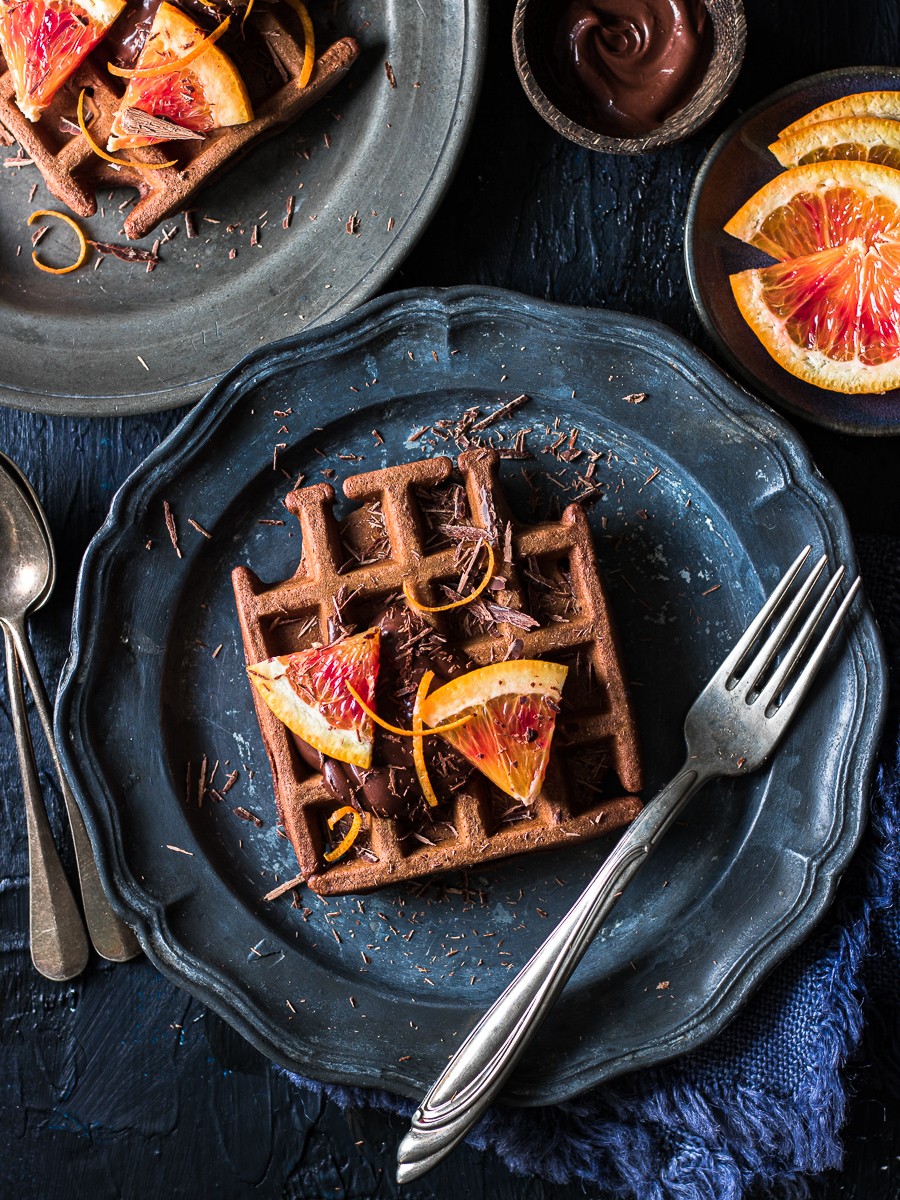 waffle senza glutine al cioccolato e arancia