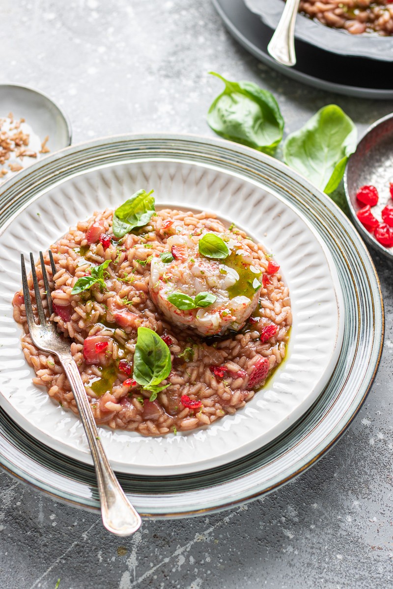 risotto alle fragole e gamberi rossi senza latticini e senza glutine