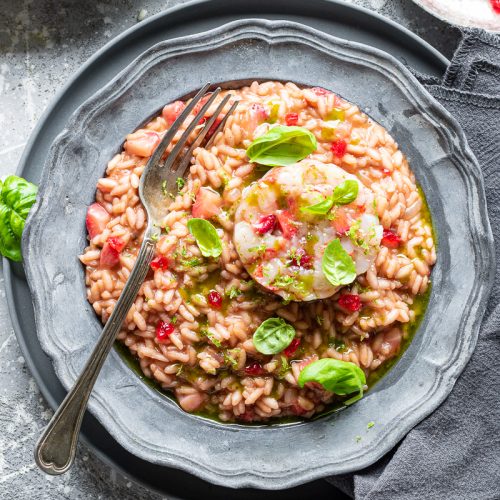 risotto alle fragole e gamberi rossi senza latticini e senza glutine