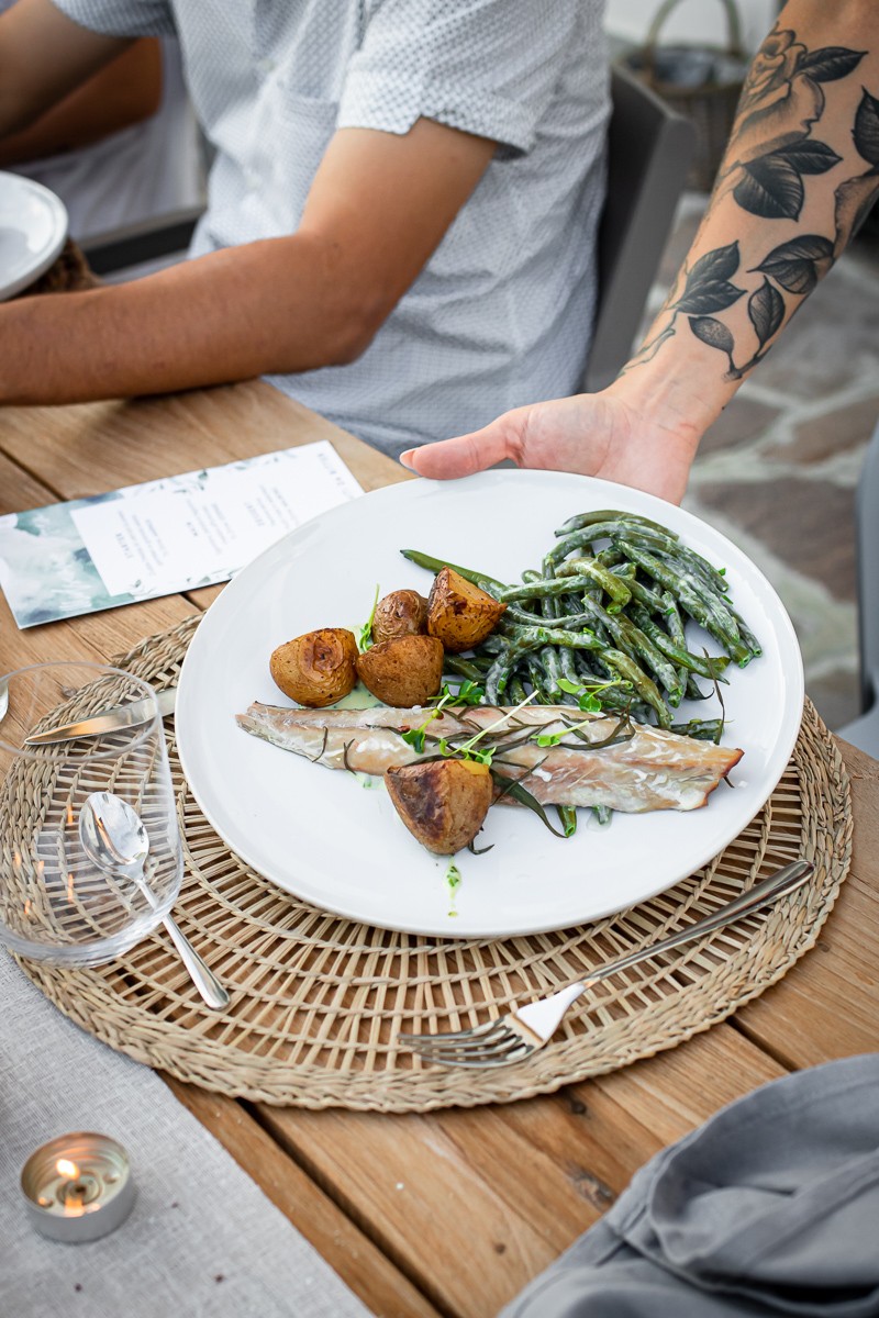 insalata affumicata di sgombro, patate e fagiolini