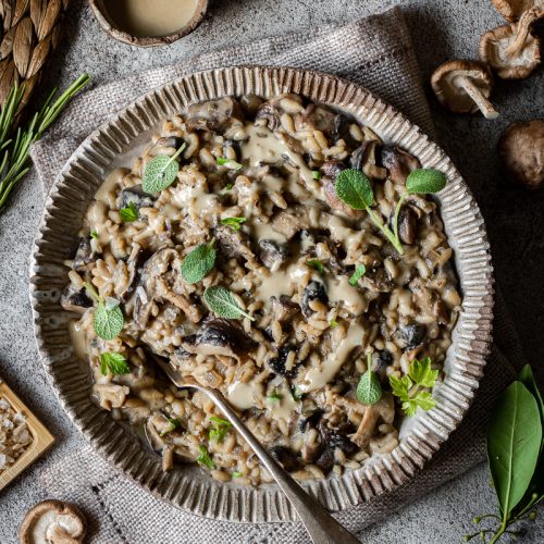 risotto ai funghi con miso e thaina