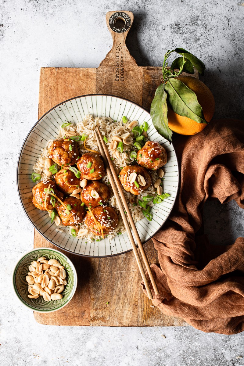 polpette di pollo al'arancia caramellate al forno