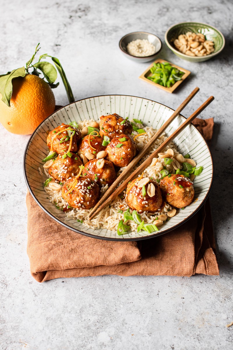 polpette di pollo al'arancia caramellate al forno