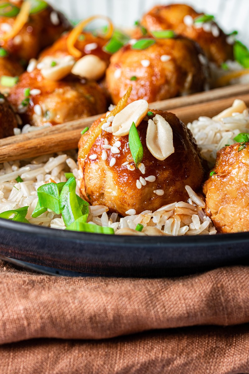 polpette di pollo al'arancia caramellate al forno