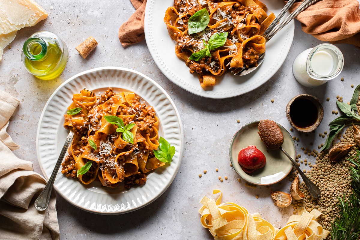 pappardelle al ragù di lenticchie vegetariano