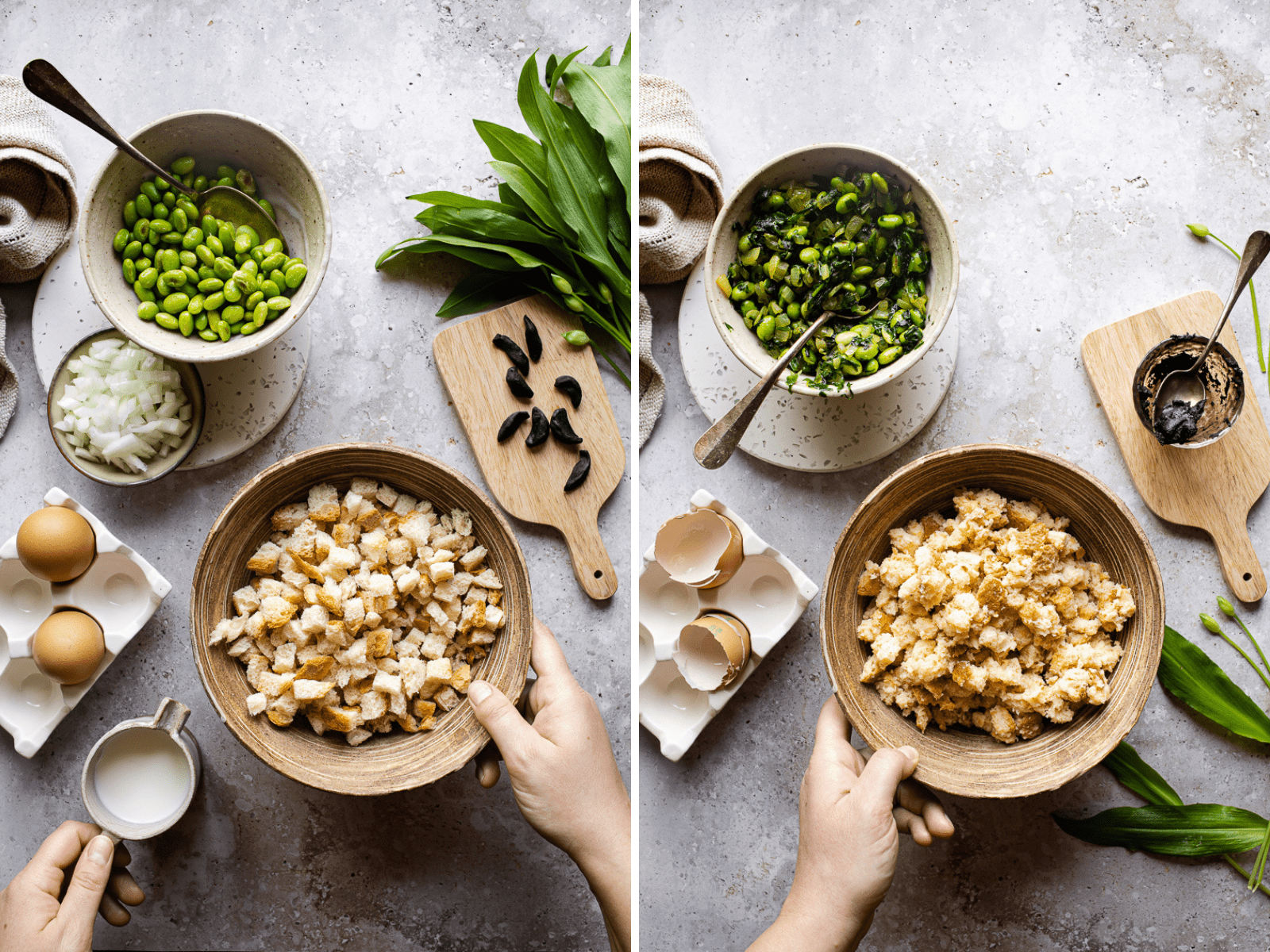 canederli in brodo di miso con edamame e aglio nero