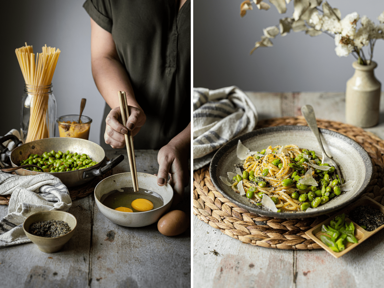 carbonara di edamame al miso