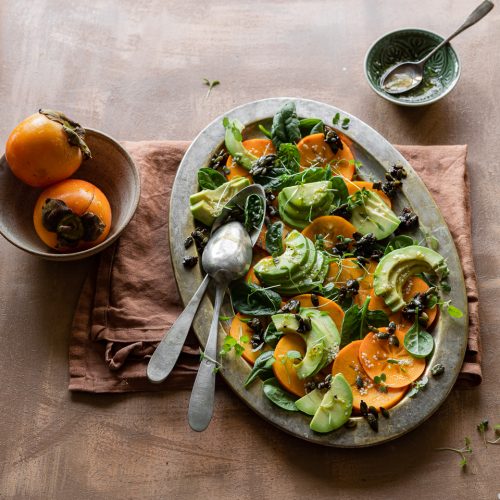 carpaccio di caco mela e avocado