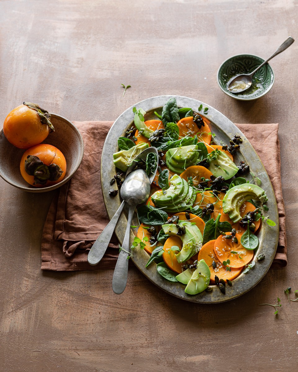 carpaccio di caco mela e avocado