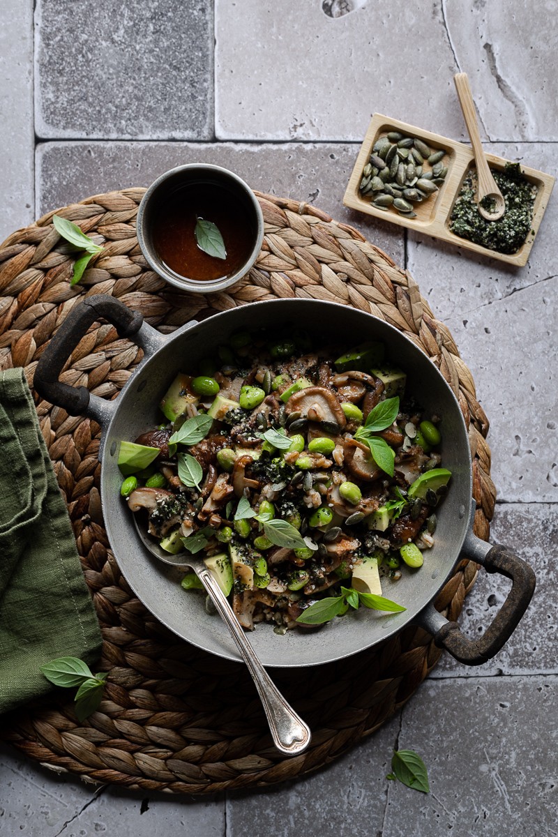 insalata autunnale di farro funghi shitake e edamame