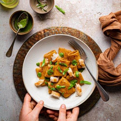 paccheri in bisque di crostacei