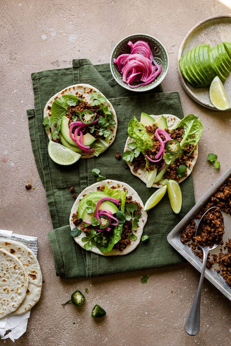 tacos vegani con finto macinato di carne