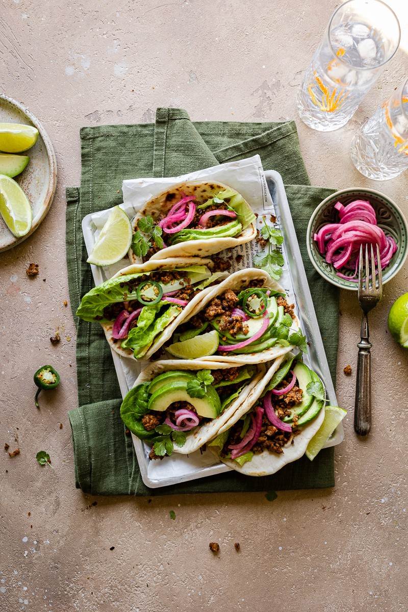 tacos vegani con finto macinato di carne