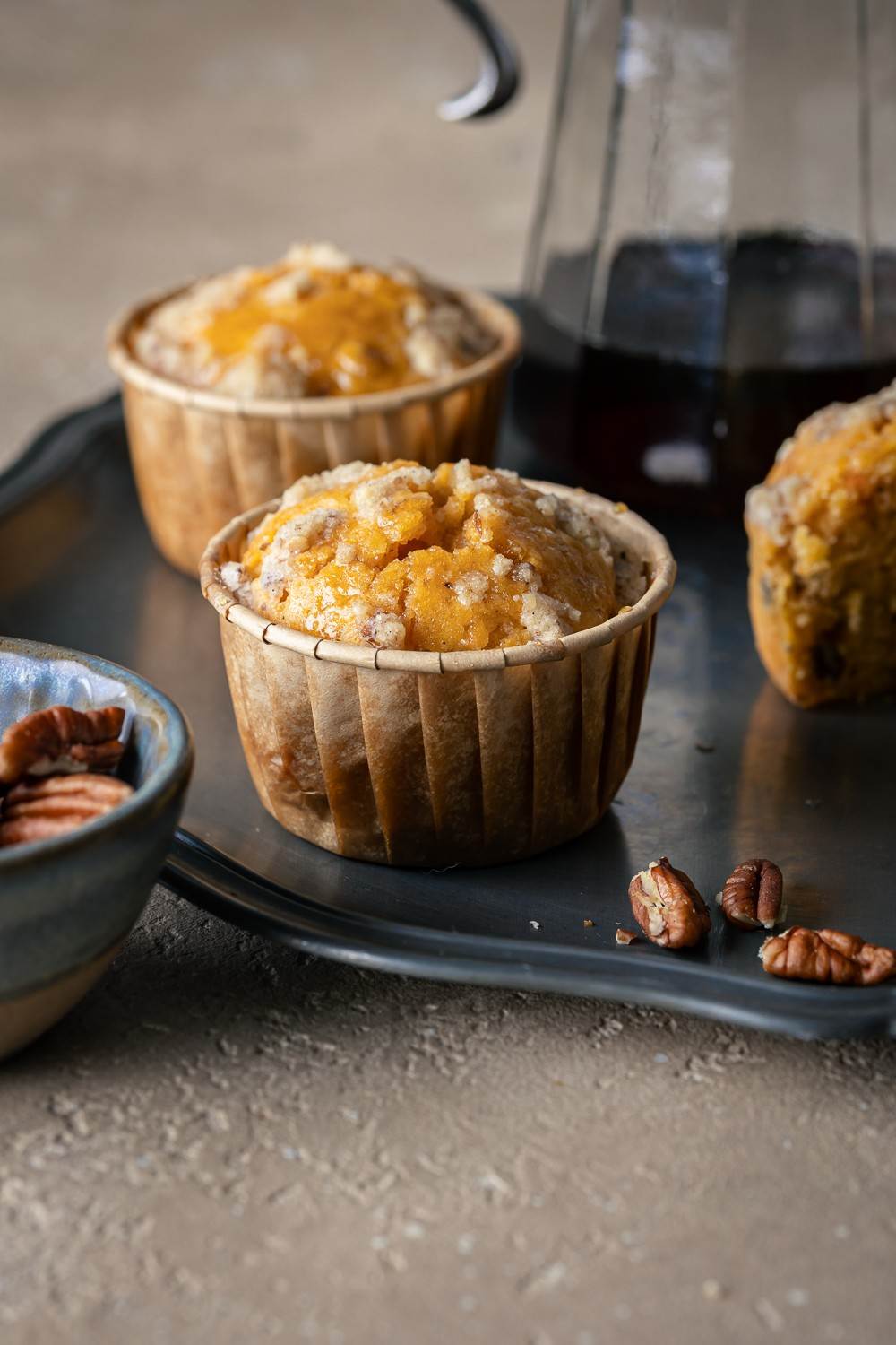 muffin di patate dolci e sciroppo d'acero e noci pecan