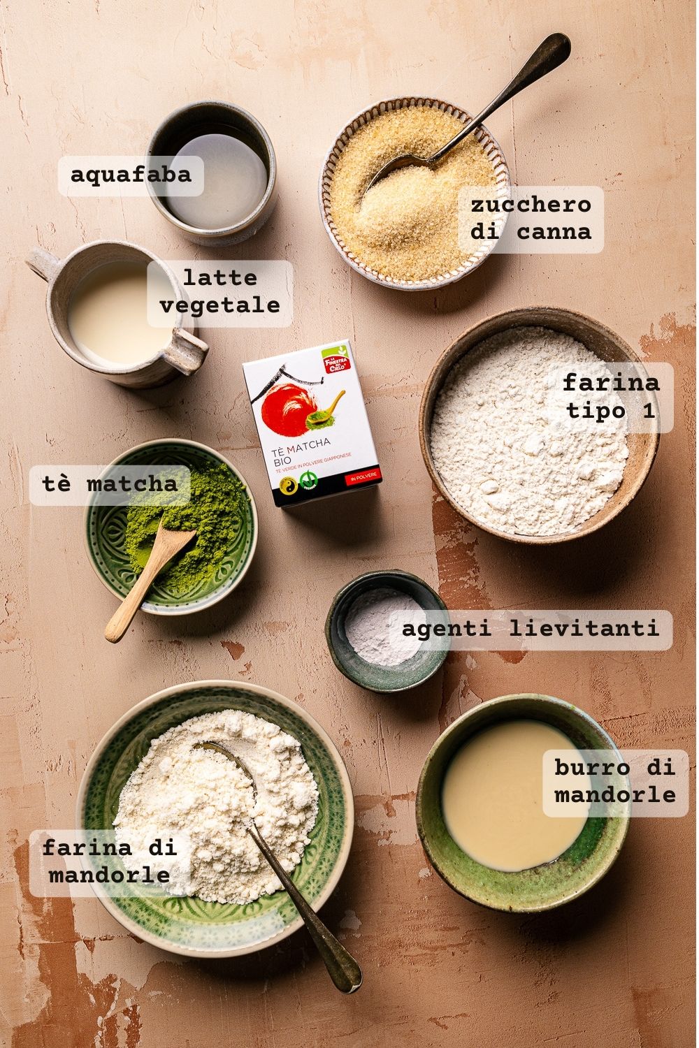 ingredienti biscotti tè matcha vegani