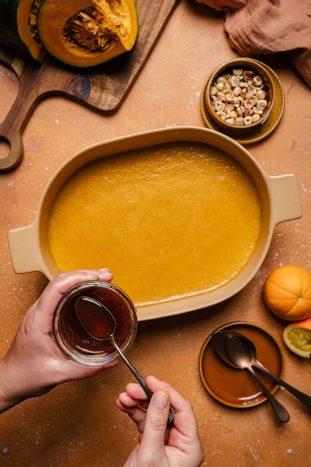 flan di zucca al forno con miele bruciato