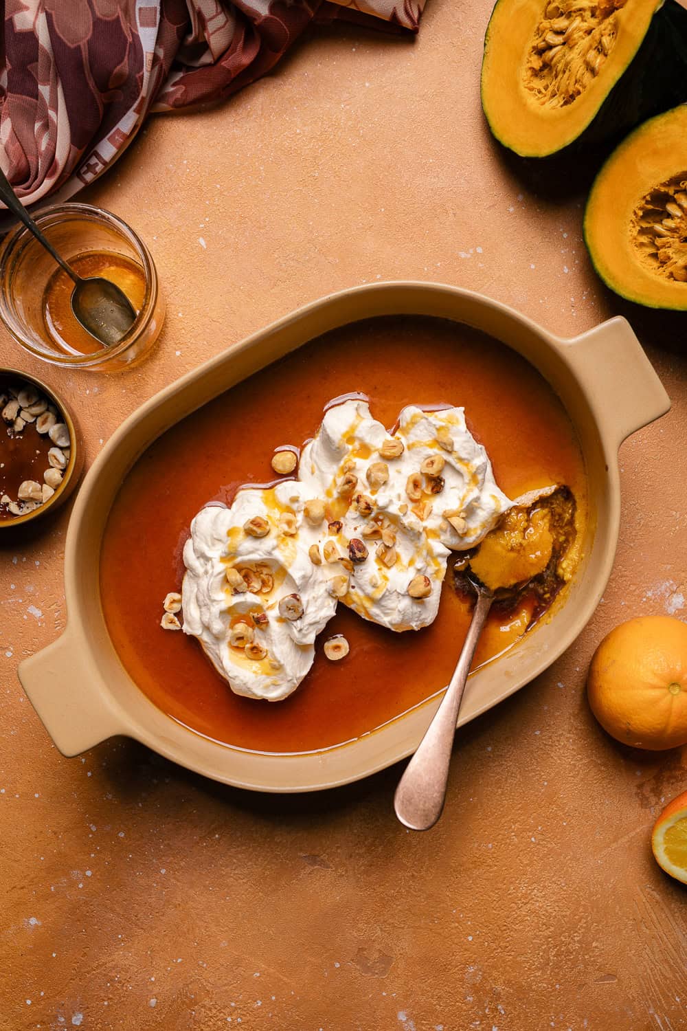 flan di zucca con latte condensato e miele bruciato